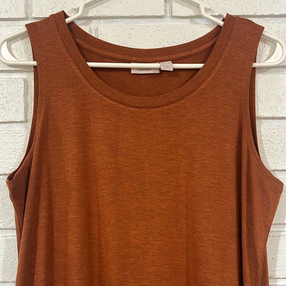 LOGO by Lori Goldstein Burnt Orange Layers Sleeveless Top - Picture 2 of 6